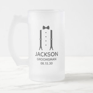 Groomsman Black Bow Tie Frosted Glass Beer Mug