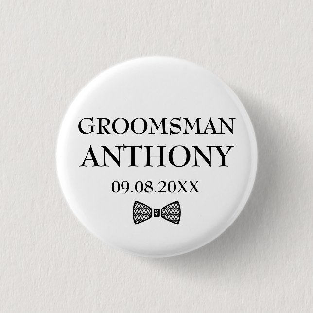 Groomsman Black Elegant Custom Name Gifts Wedding Button (Front)
