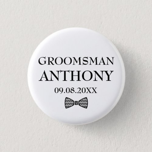 Groomsman Black Elegant Custom Name Gifts Wedding Button