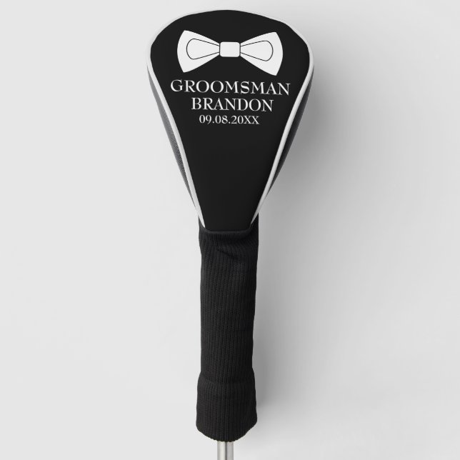 Groomsman Black Elegant Modern Name Gifts Wedding  Golf Head Cover (Front)