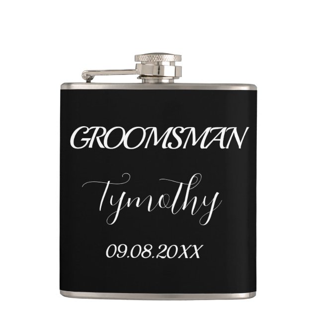 Groomsman Black Elegant Simple Gifts Wedding  Flask (Front)