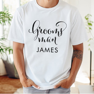 Groomsman Black Script Personalized Wedding T-Shirt