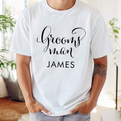 Groomsman Black Script Personalized Wedding T_Shirt