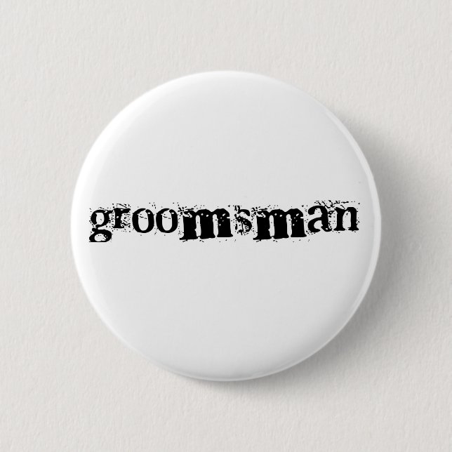 Groomsman Black Text Pinback Button (Front)