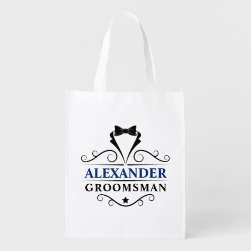 Groomsman Black Tie Blue White Reusable Bag