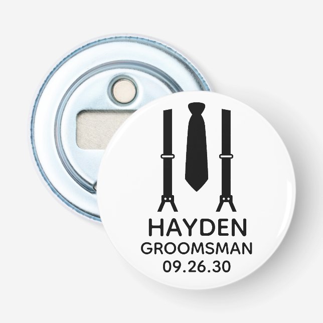 Groomsman Black Tie Bottle Opener (Front)