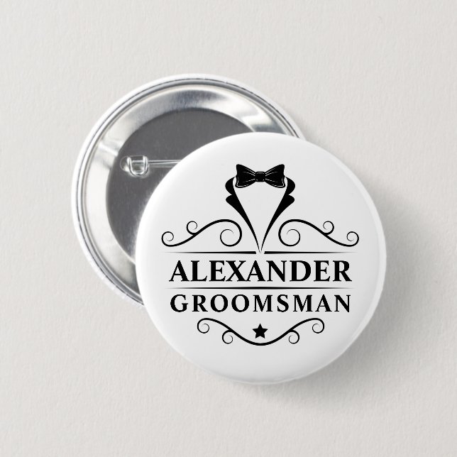 Groomsman Black Tie Button (Front & Back)