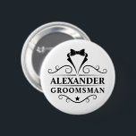 Groomsman Black Tie Button<br><div class="desc">Wedding Groomsman Black Tie Pin Button</div>