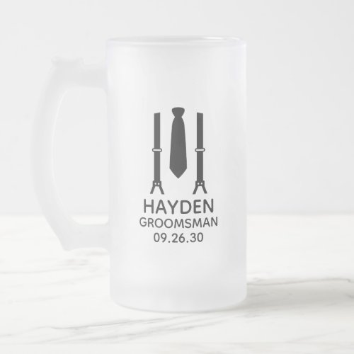 Groomsman Black Tie Frosted Glass Beer Mug