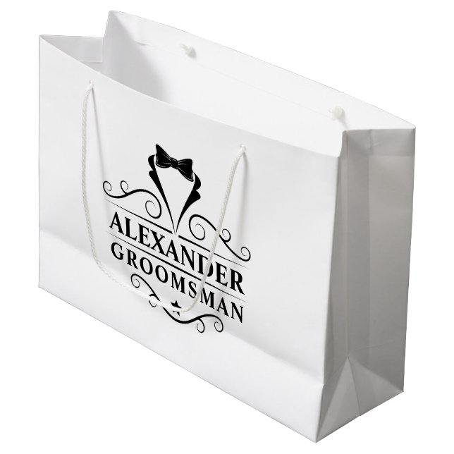 Groomsman Black Tie Large Gift Bag (Front Angled)