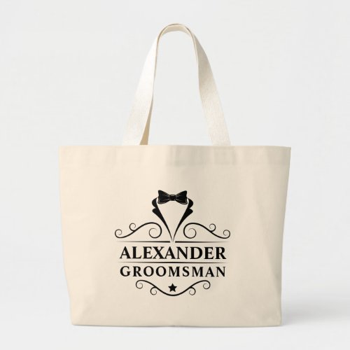 Groomsman Black Tie Large Tote Bag