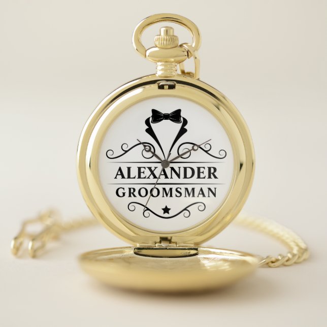 Groomsman Black Tie Pocket Watch (Inside)