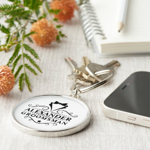Groomsman Black Tie Premium Round Keychain