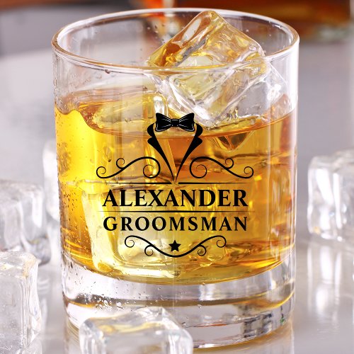 Groomsman Black Tie Shot Whiskey Glass