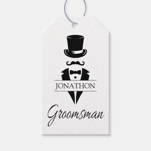 Groomsman Black Tie Tuxedo Top Hat Name Gift Tags