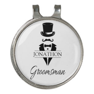 Groomsman Black Tuxedo Top Hat Monogram Golf Hat Clip