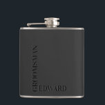 Groomsman Black Typography Embossed Look Monogram Flask<br><div class="desc">Perfect gift for your groomsman. Minimalistic black typography with embossed look and custom name of the groomsman.</div>