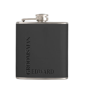 Groomsman Black Typography Embossed Look Monogram Flask