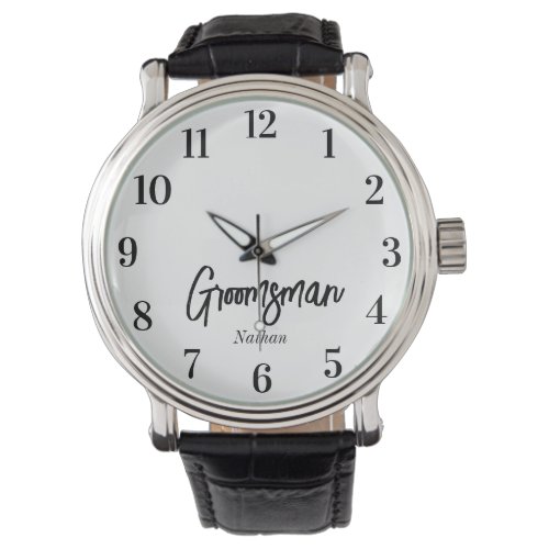 Groomsman Black White Script Wedding   Watch