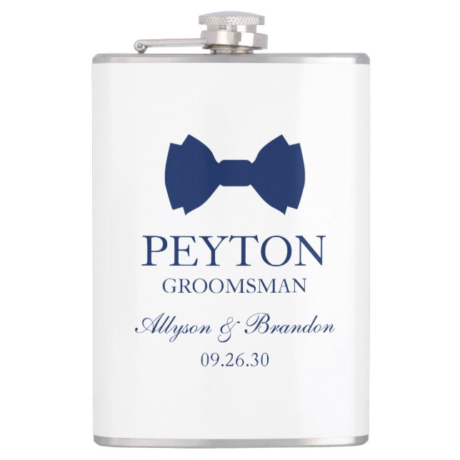 Groomsman Blue Bow Tie Flask (Front)