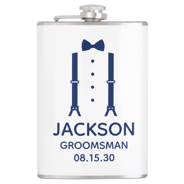 Groomsman Blue Bow Tie Flask (Front)