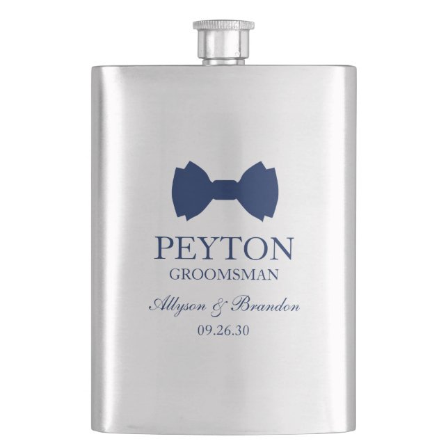 Groomsman Blue Bow Tie Flask (Front)
