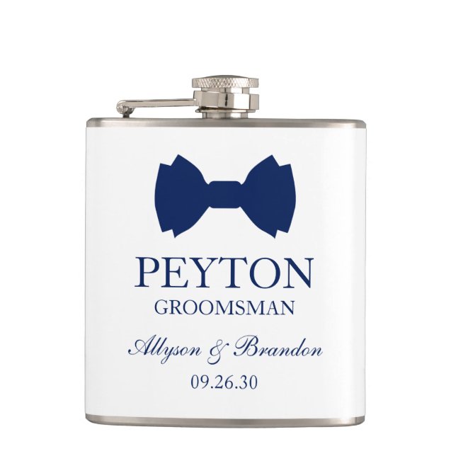 Groomsman Blue Bow Tie Flask (Front)
