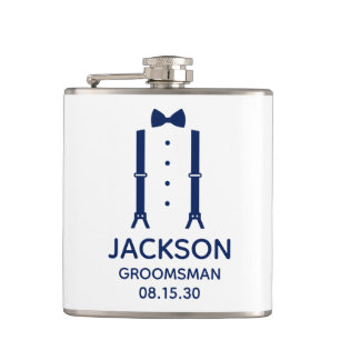 Groomsman Blue Bow Tie Flask