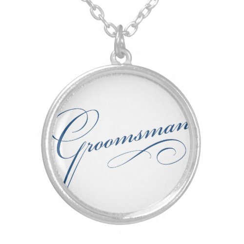 Groomsman blue elegant typography script silver plated necklace