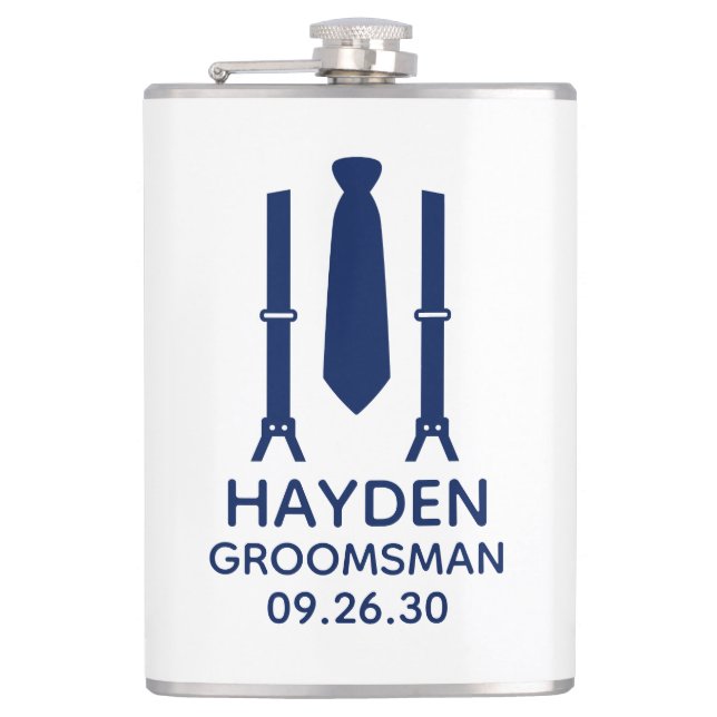 Groomsman Blue Tie Flask (Front)