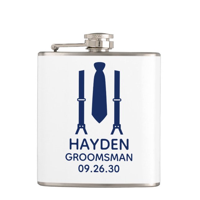 Groomsman Blue Tie Flask (Front)
