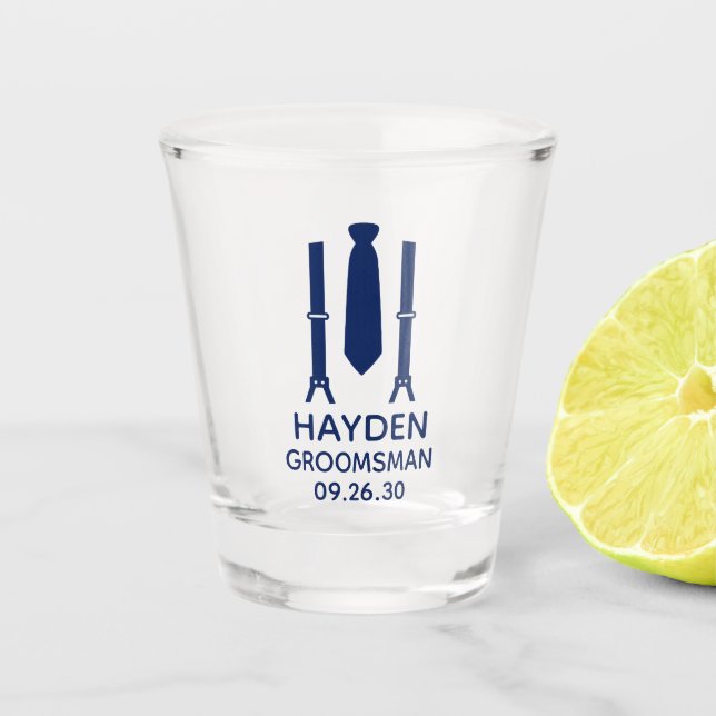 Groomsman Blue Tie Shot Glass (Front)