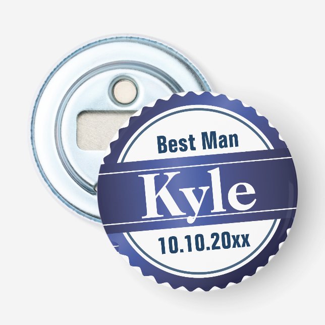 Groomsman Blue Wedding Party Monogram Bottle Opener (Front)