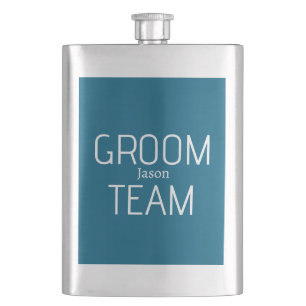 groomsman bold groom team gray blue white bachelor flask