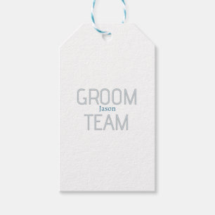 groomsman bold groom team gray blue white bachelor gift tags