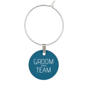 groomsman bold groom team gray blue white bachelor wine charm