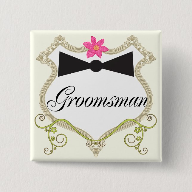 Groomsman Bow Tie Wedding Badges Pinback Button (Front)