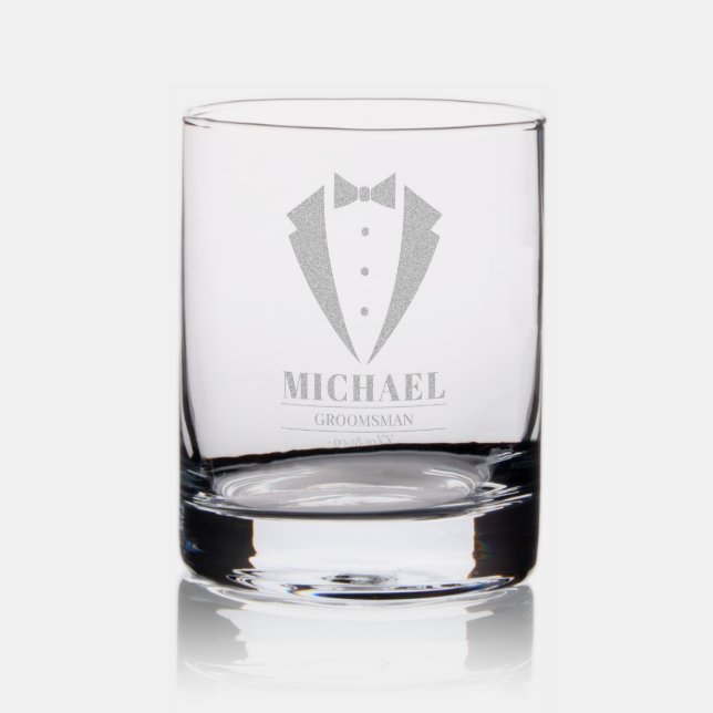 Groomsman Chic Tuxedo Wedding  Rocks Glass (Glassware)