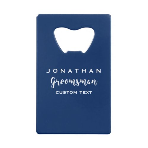 Groomsman Custom Wedding Favor Modern Monogram Credit Card Bottle Opener