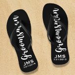 Groomsman Custom Wedding Favor Modern Monogram Flip Flops<br><div class="desc">Your groomsman will love this custom wedding thank you gift/favor with a modern script font. Add his name or monogram and another line of text (date, wedding location, etc.) Easily change the background color to match your wedding colors - just click on "customize it" and then the choose your color...</div>