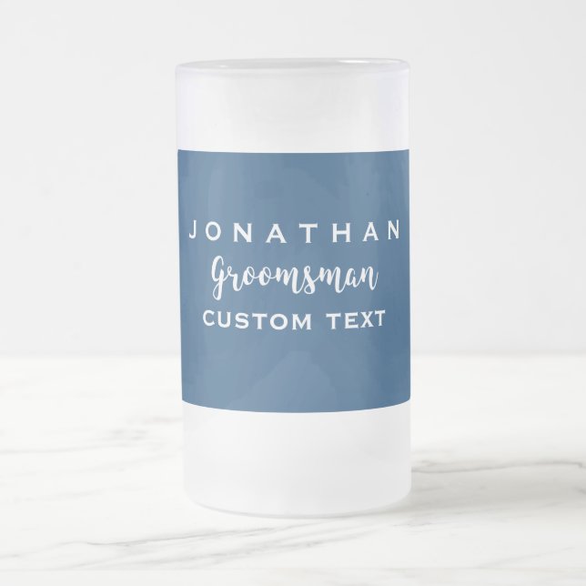 Groomsman Custom Wedding Favor Modern Monogram Frosted Glass Beer Mug (Center)