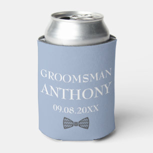 Groomsman Dusty Blue Elegant Custom Name Wedding Can Cooler