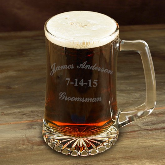 Groomsman Elegant Engraved 25 oz. Glass Beer Mug (Front)