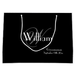 Groomsman Elegant Monogram Script Cool Black  Large Gift Bag