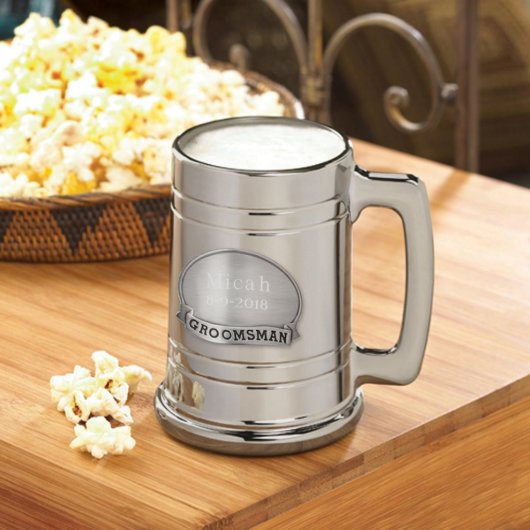 Groomsman Engraved Medallion on Gunmetal Beer Mug (Groomsman)