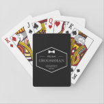 Groomsman Favor Tuxedo Tie Black Wedding Playing Cards<br><div class="desc">Elegant groomsman favor playing cards featuring white bow and modern script text which can be completely customized.</div>