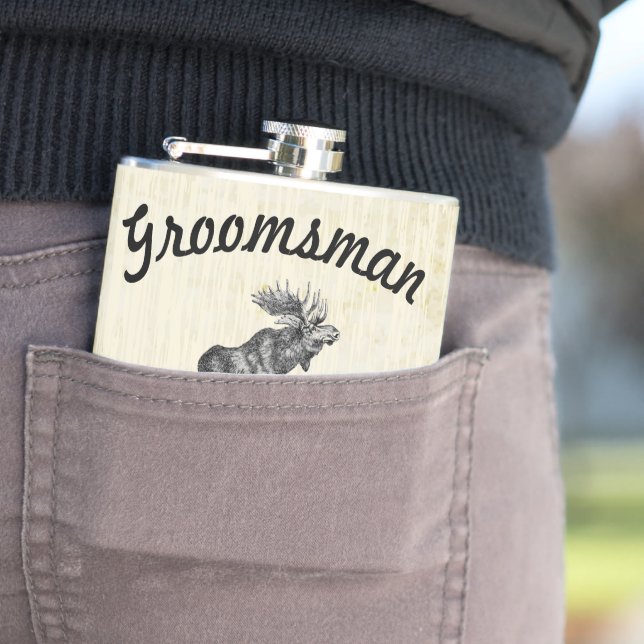 Groomsman Flask Vintage Moose (In Situ)