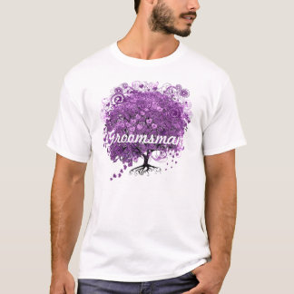 Groomsman Forest Purple Heart Leaf Tree Wedding T-Shirt