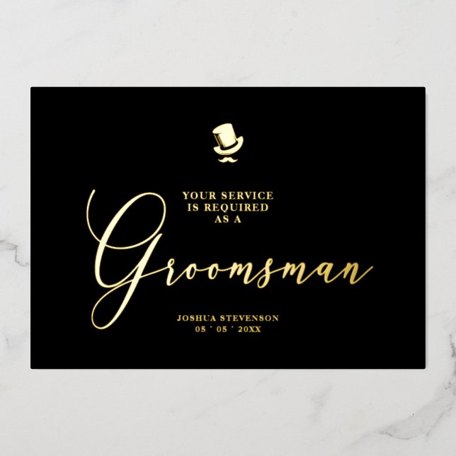 Groomsman Funny Wedding Minimalist Proposal Golden Foil Invitation (Front)
