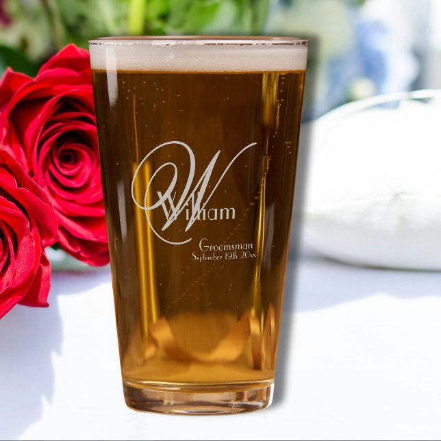 Groomsman Gift Chic Monogram Laser Engraved Rustic Pint Glass (A Wonderful Groomsman Gift: Chic Monogram Laser Engraved Rustic Pint Glass.)